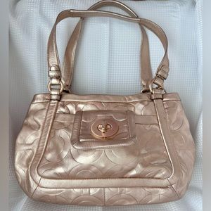 SOLD Coach Leather Handbag Metallic Rose Gold 13607 Tote Purse Bag Monogram